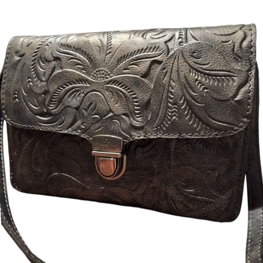 Patricia Nash Antiqued Silver Tooled Leather Crossbody Bag - Picture 5 of 16